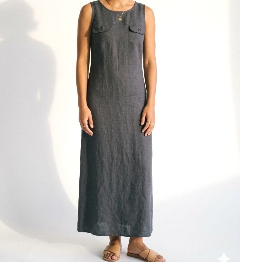 Casual Corner Navy Blue 100% Linen Dress Made in Italy 8 Quiet Luxury Workwear